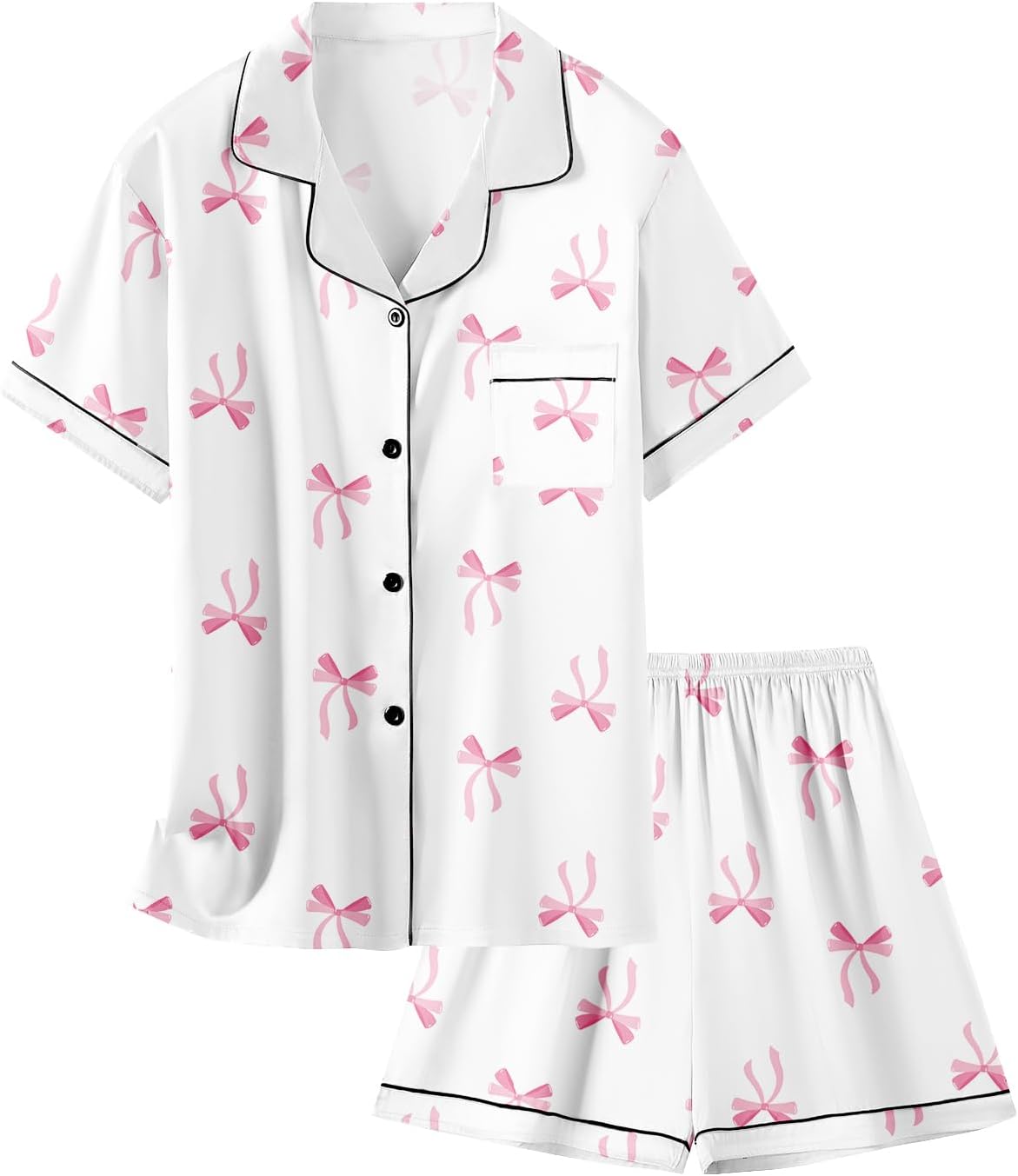 Schbbbta Girls Womens Pajamas, Satin Silky Pjs Set Kids 2Pcs Button-Down Nightwear Sleepwear Gift for Mommy and me
