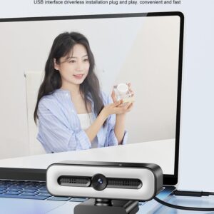 4K UHD Ring Light Webcam for PC, 1080P Web Camera with Dual AI Noise-Cancelling Mics, Auto Light Correction, Privacy Cover, 73°FOV, PDAF Autofocus, Privacy Cover, for Streaming, Conference, Zoom