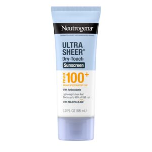 Neutrogena Ultra Sheer Dry-Touch Sunscreen Lotion, Max 100+ Broad Spectrum SPF 100 UVA/UVB Protection, Lightweight, Non-Greasy Sunscreen, Oxybenzone-Free, Antioxidant, Travel Size, 3 fl oz
