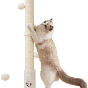 Woochpet Cat Scratching Posts 33″ for Adults Cats, Cat Scratcher with Soft Fabric Covering Base and Durable Sisal Rope, Scratcher with Fun Mouse Hole and Cat Toy for Tall Cats (White)