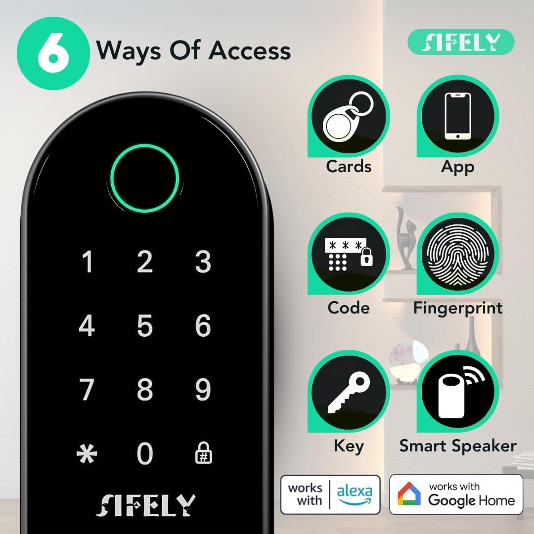 Fingerprint Smart Door Lock with Handle & Keypad – Built-in WiFi Remote Access, Keyless Entry for Front Door, Home & Airbnb, App Control, Compatible with Alexa & Google, Easy DIY Install - Image 3