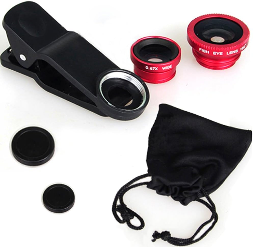 KINGMAS 3 in 1 Universal Fish Eye Lens, Macro Clip Lens Wide-Angle Camera Lens Kit for iPad iPhone Samsung Android and Most Smartphones (Red) - Image 7