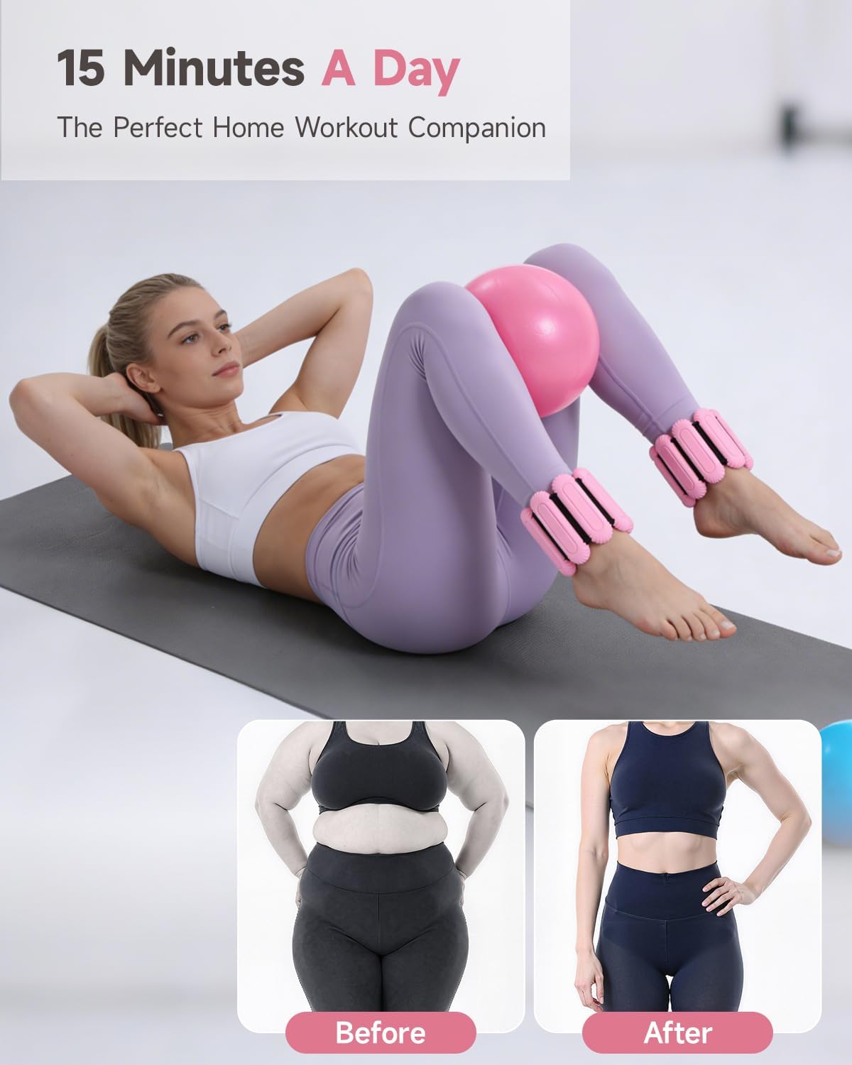 Home Pilates Workout Kit for Women with Guide Video, 12" Pilates Ring and Ball Set, Resistance Bands, Ankle Weight Accessories Workout Essentials Starter Kit for Beginners 28-Day Challenge - Image 3