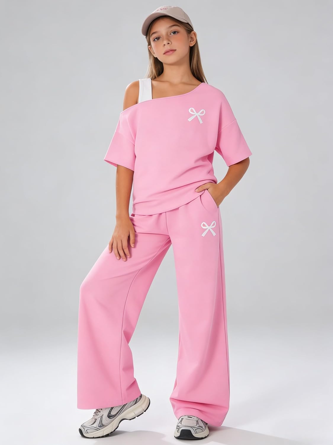 Teen Girls Clothes Off the Shoulder Top and Wide Leg Pants Matching Outfit Set with Pockets Size 7-16 - Image 3