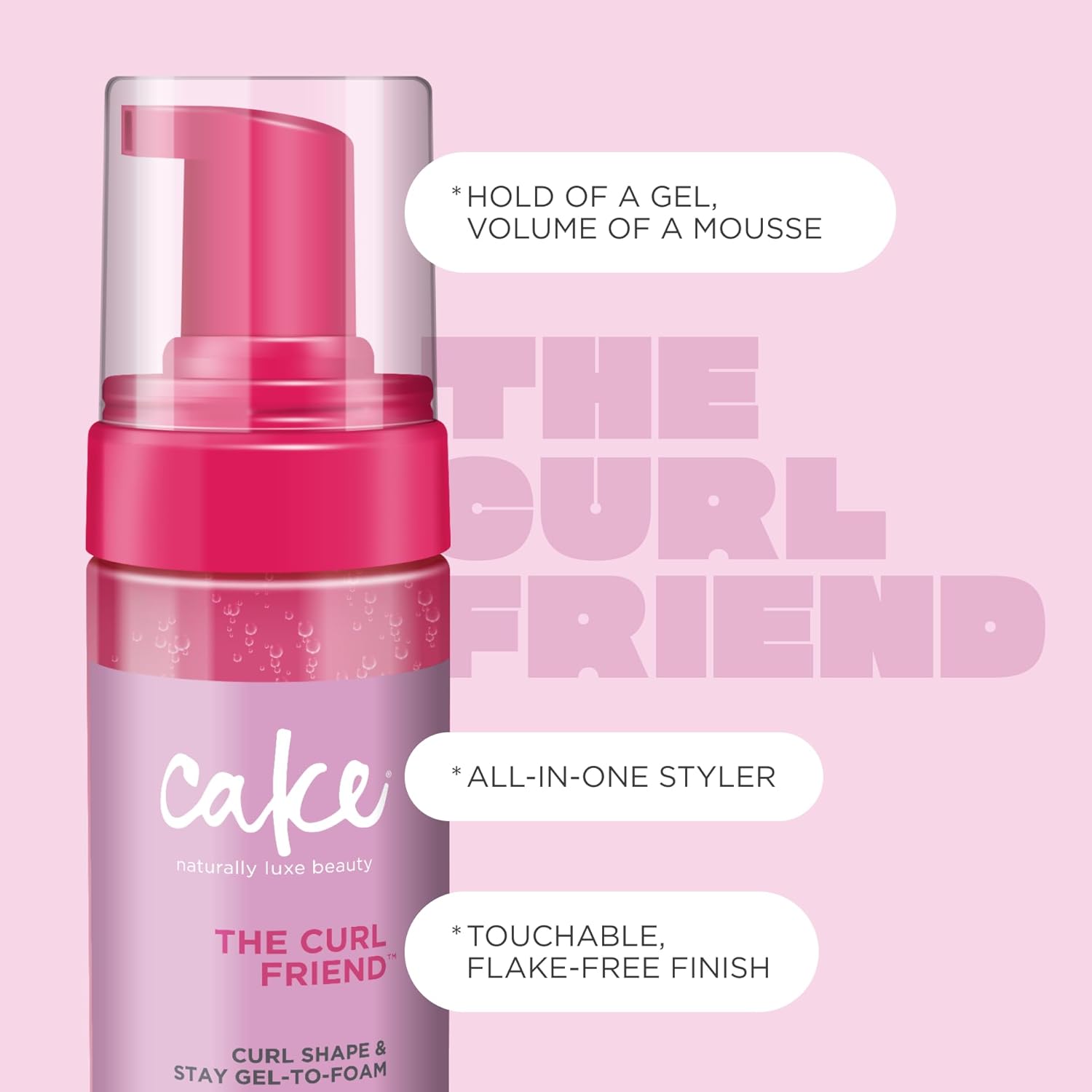 Cake Beauty Gel-to-Foam Curl Styler, The Curl Friend – High Hold & Definition - Frizz Protection- Infused with Coconut Oil & Shea Butter - For Curly Hair- 6.8 fl oz./ 200 mL - Image 5