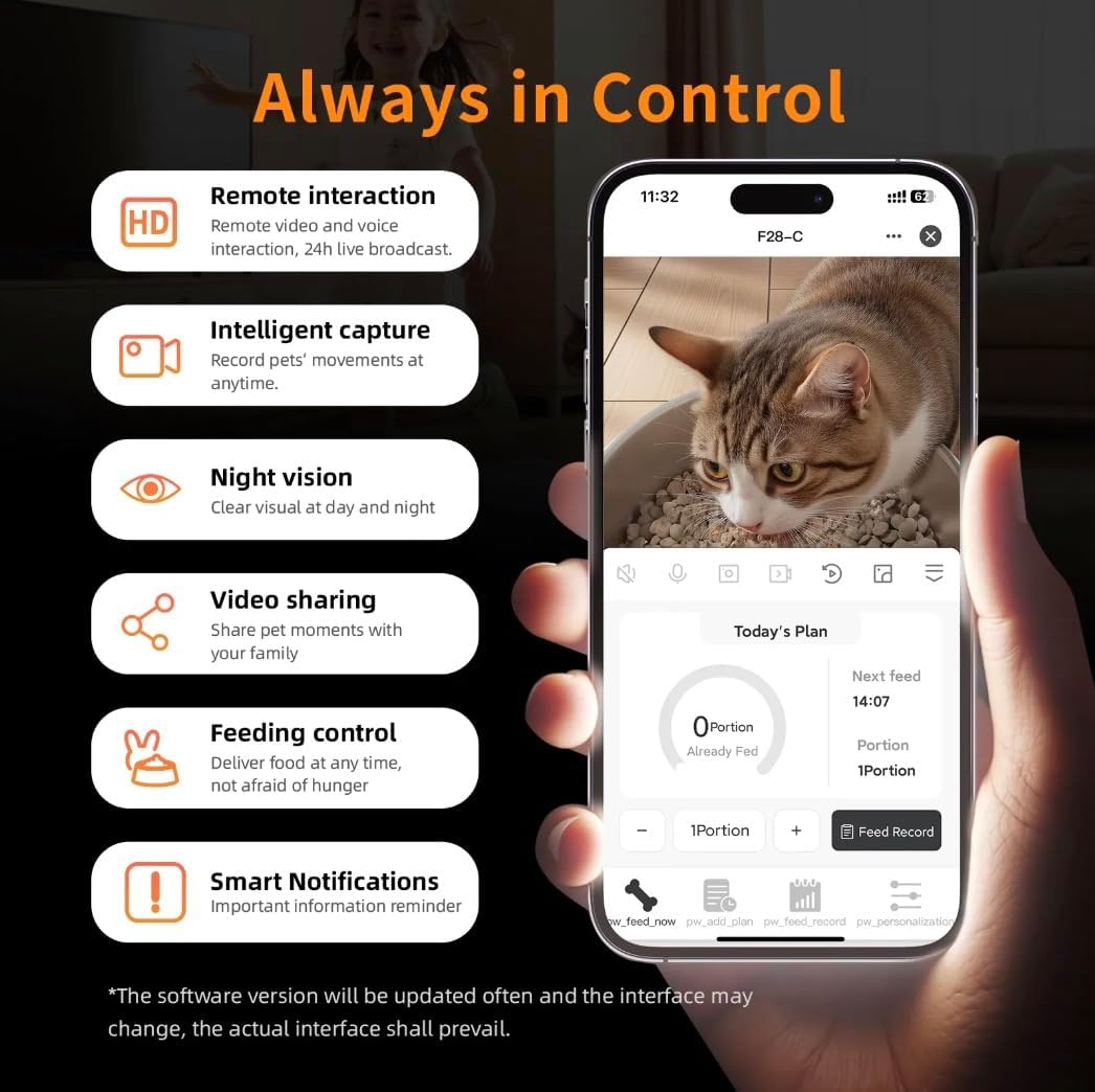 Automatic Cat Feeder and Waterer Set, 4L App Control Smart Cat Feeder with 2MP Camera, WiFi, Anti-Clog for Mix Food, 2.2L Filtered Pet Water Fountain with LED Light, Stainless Steel Bowl, Dual Power - Image 4