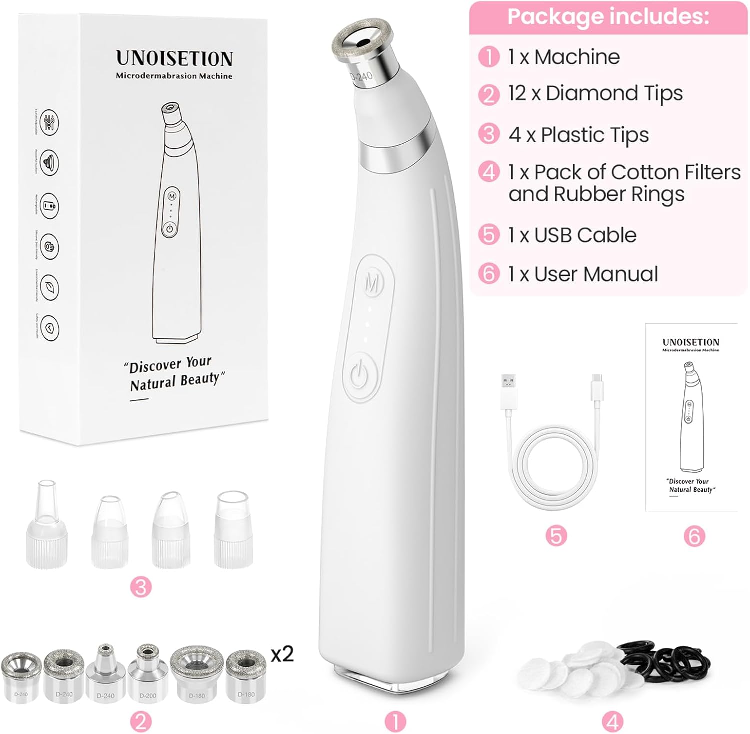UNOISETION Diamond Microdermabrasion Machine, Portable Blackhead Remover Pore Vacuum, Dermabrasion Facial Machine for Exfoliation & Blackhead Removal - Image 7