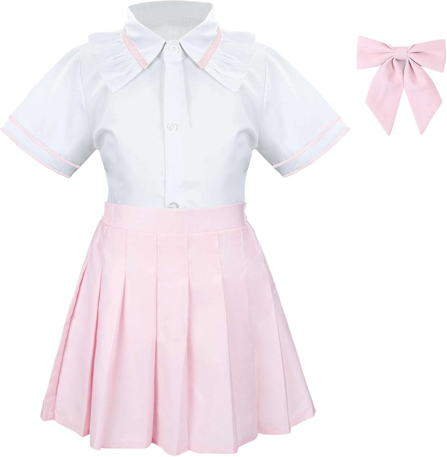 Girls' School Uniform Skirt Set,Girls Bow Tie Shirt Top with Pleated Mini Skirt Suit Costume Cute Student Outfit Set