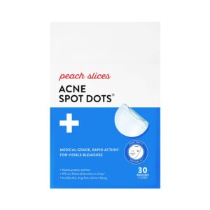 Peach Slices – Acne Spot Dots (30 ct) – Hydrocolloid Pimple Patches for Face – Absorb Gunk, Protect Picking & Support Healing – 3 Sizes (7, 10, & 12mm) – Vegan, Cruelty Free, Korean Skin Care & Beauty