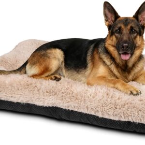 JOEJOY Large Dog Bed Crate Pad, Deluxe Plush Washable Dog Beds Fulffy Soft Kennel Pad Anti-Slip Pet Sleeping Mat for Extra Large Medium Small Dogs, 47″ x 29″, Beige