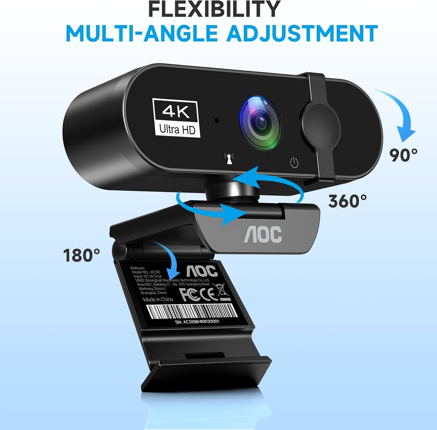 AOC 4k Webcam for PC with Microphone, Computer Camera with Noise Cancellation, Privacy Cover, 99° FOV, Plug & Play USB Webcam for Streaming, Conferencing, Zoom, Skype, Facetime, Laptop, PC, Skype - Image 4