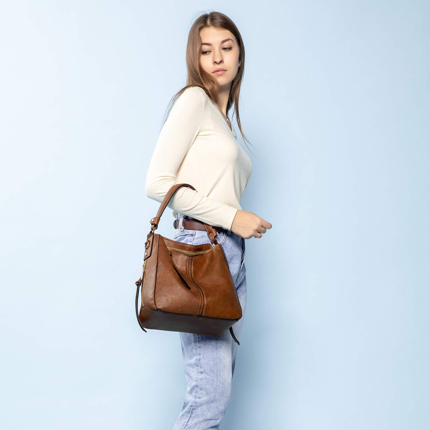 Realer Hobo Crossbody Bags for Women Designer Faux Leather Hobo Handbags Retro Large Size Shoulder Bag Bucket Purse - Image 8