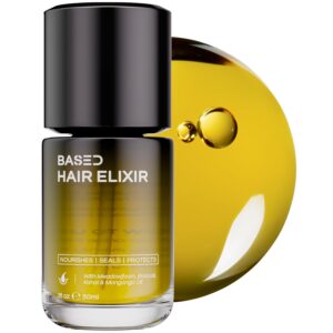 BASED Hair Elixir – Weightless Shine Serum with Heat Protection, Controls Frizz & Flyaways, Nourishes with Meadowfoam & Mongongo Oils, Non-Toxic Formula for All Hair Types (1 Fl Oz, Pack of 1)