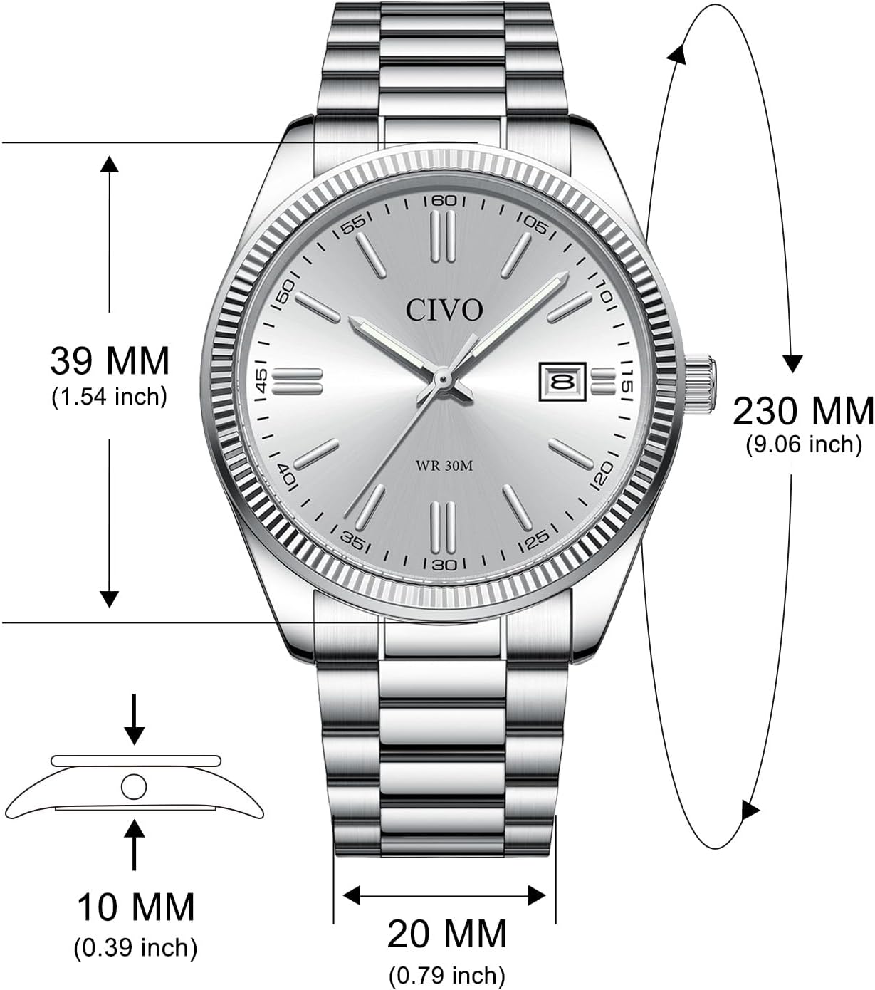 CIVO Analog Mens Watches Silver: Wrist Watches with Date Easy to Read - Dress Stainless Steel Watch for Men Gifts for Husband Father at Birthday Anniversary - Image 9