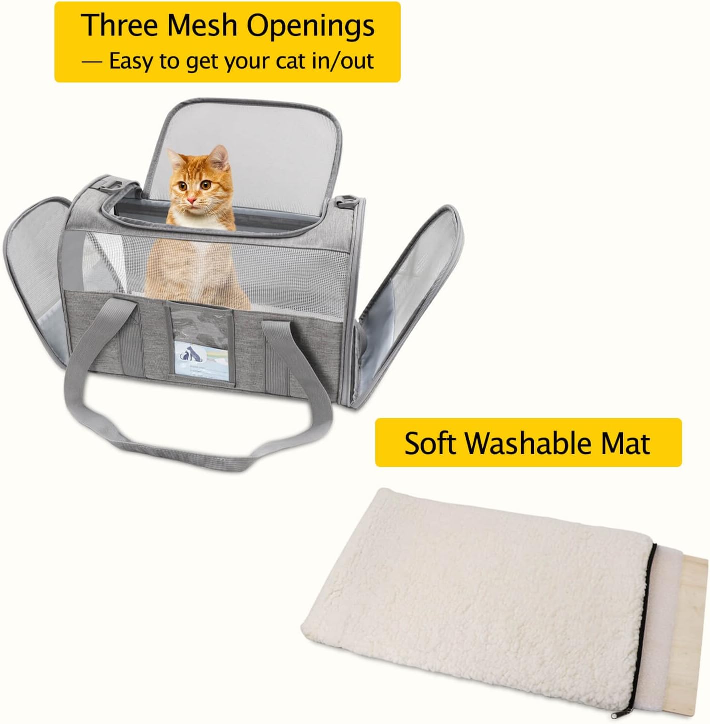 Refrze Cat Carrier for Large Cats 20 lbs, Medium Cat Under 25 lbs, Dog Carriers for Small Dogs, Soft Travel Pet Carrier for 2 Cats Small Dogs, Grey - Image 3