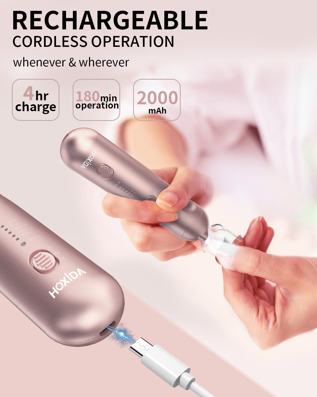 Manicure Pedicure Kit with Case, Professional Nail Grinder for Senior Thick Toenail, Cordless Electric Nail File, 5 Speeds Pedicure Tools for feet Callus Remover, Nail Drill for Women Hand Feet Care - Image 6