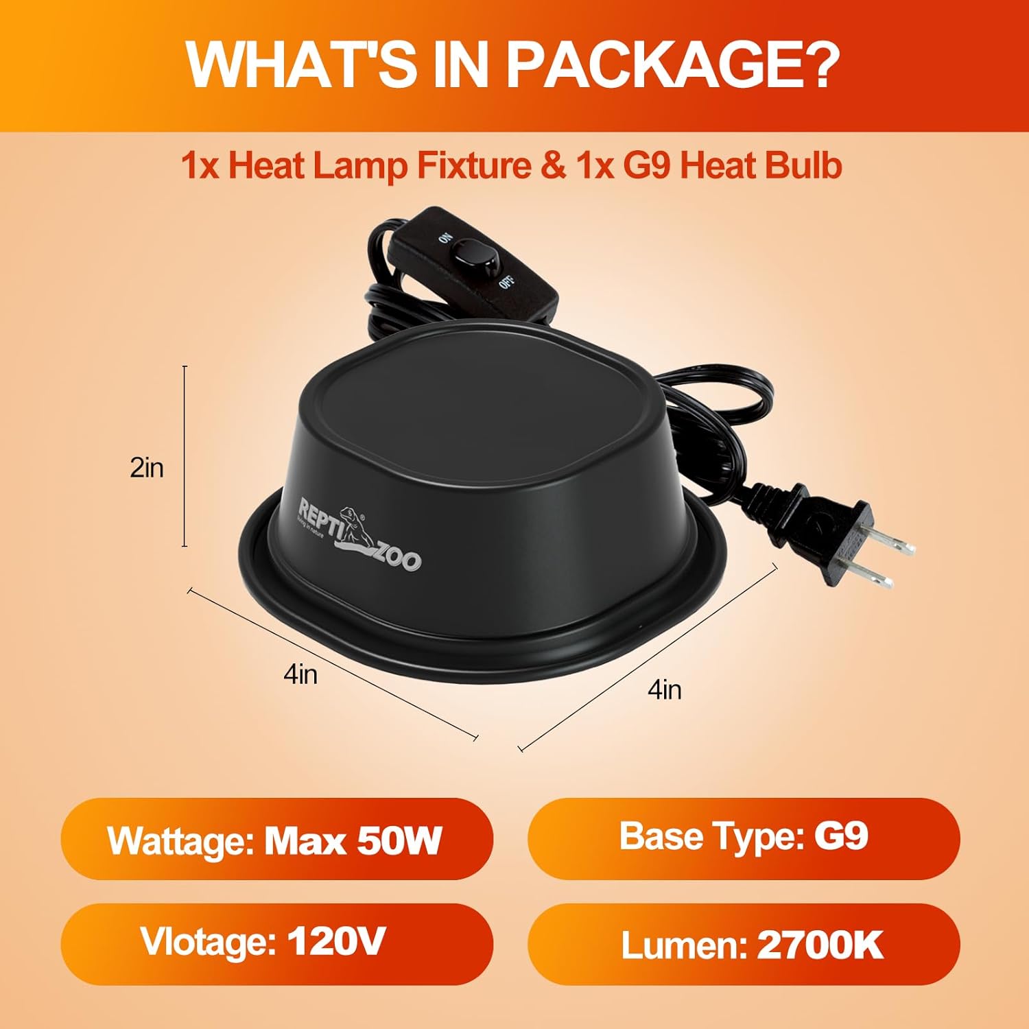 REPTI ZOO G9 Reptile Heat Lamp Bulb & Reptile Light Fixture with Safety Mesh Kit, 50W UVA Basking Light Fixture for Bearded Dragon Gecko Lizard Turtle Snake Chicken, Low Profile Warm White Heat Bulb - Image 2