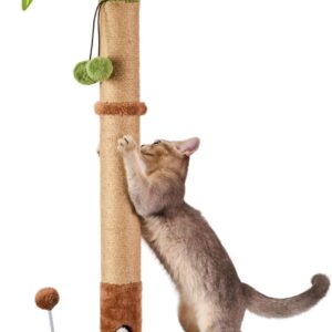 MECOOL 35in Tall Cat Scratching Post Sturdy and Premium Scratch Posts with Hanging Ball and Ball Track Cute Cat Tree for Indoor Cats