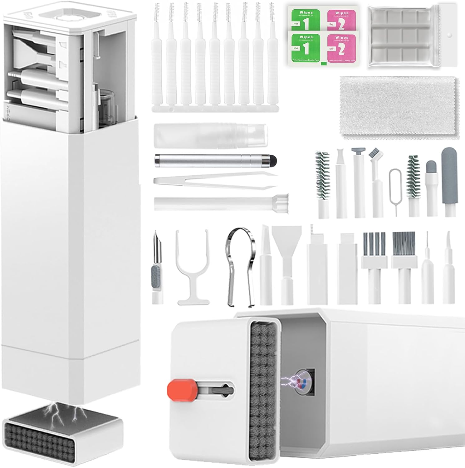 2026 Upgrade Phone Cleaning Kit 57PCS, iPhone Cleaning Kit, Airbud Cleaning Kit for AirPods, Keyboard Cleaning Kit, Charging Port Cleaner for Apple Lightning/Android USB-C (White, with 10 Mini Brush)