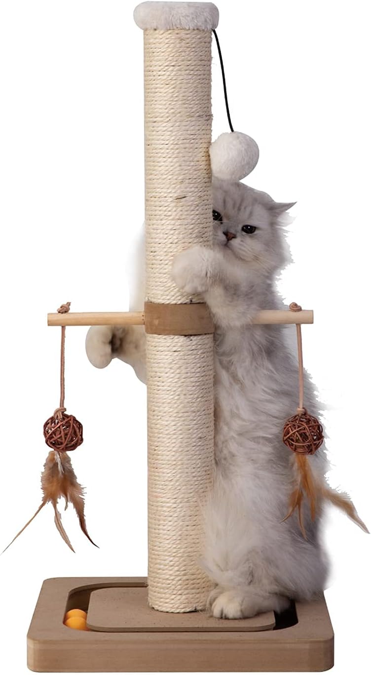 PEEKAB Cat Scratching Post Sisal Scratch Posts for Indoor Kittens and Cats,with Interactive Tracking Toys Suitable for Vertical Scratcher of Small and Medium-Sized Cats 25 Inches Beige - Image 6