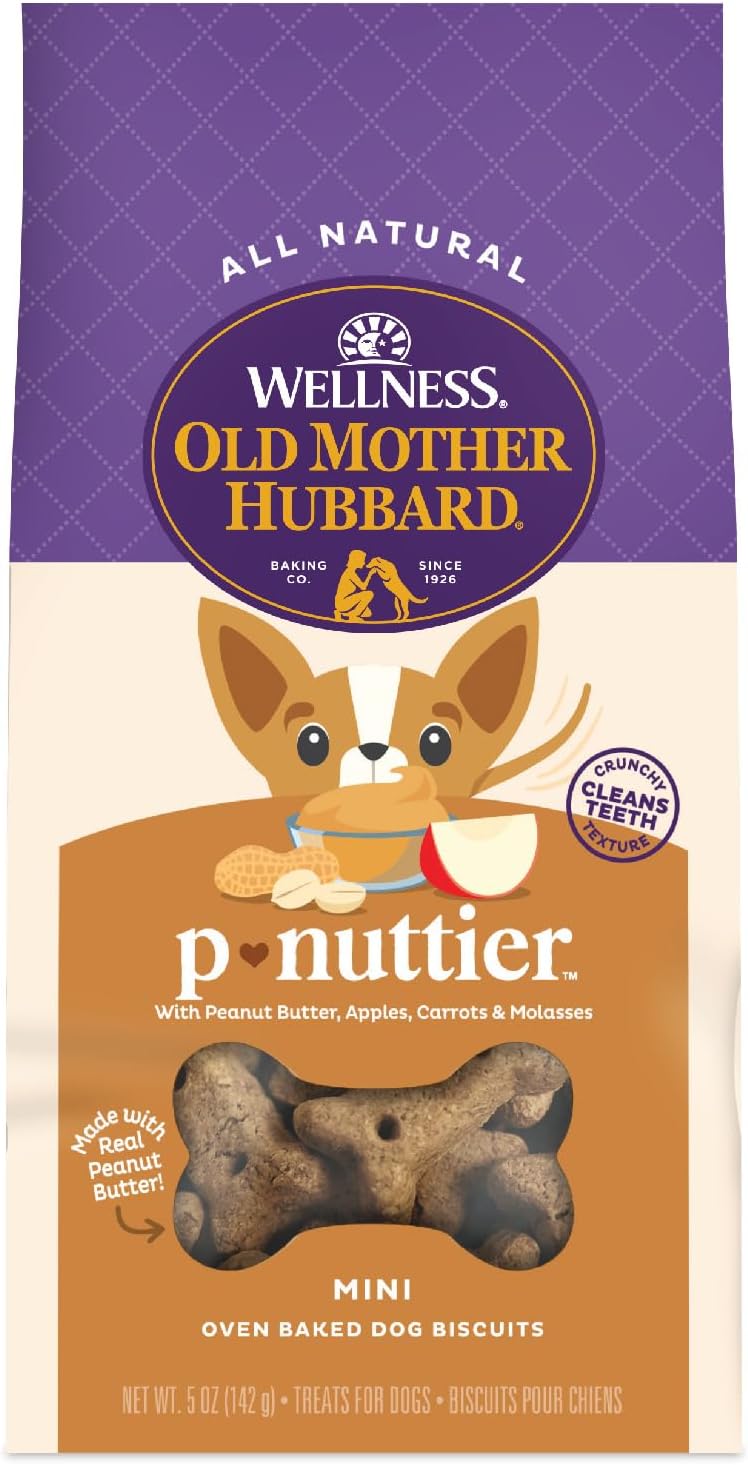 Wellness Old Mother Hubbard Classic P-Nuttier Dog Biscuits, Natural Training Treats, Peanut Butter Flavor, Mini Size, 5 oz Bag