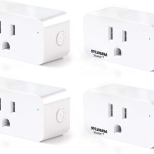 Sylvania WiFi Smart Plug, Voice Control, Compatible with Alexa and Google Home, Timer, On/Off, White – 4 Pack (75703)