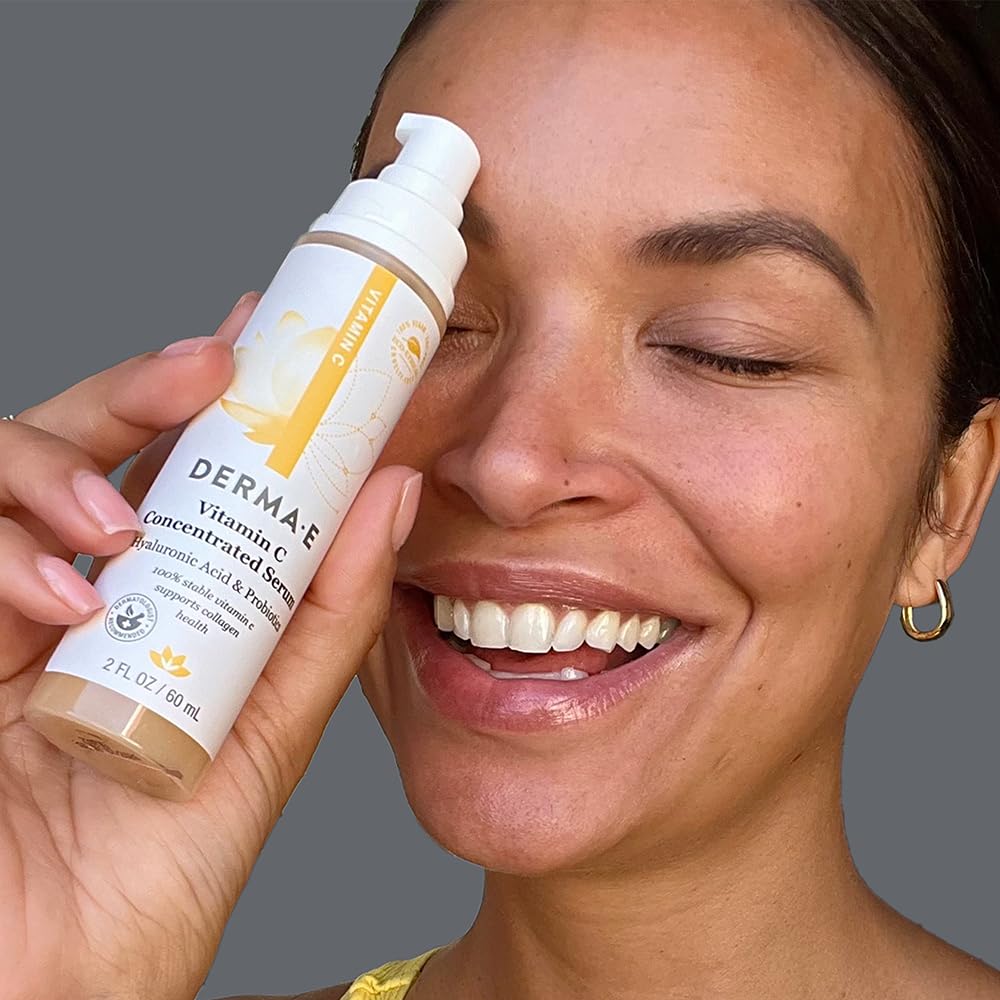 DERMA E Vitamin C Concentrated Serum, 2 Oz, with Hyaluronic Acid, Vitamin E & Aloe, All Natural, Antioxidant-Rich Concentrated Formula, Hydrating & Brightening Vitamin C Face Serum - Image 4