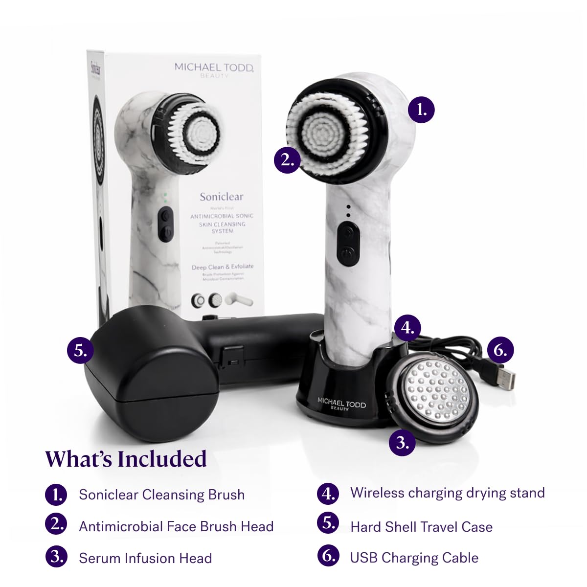 Michael Todd Beauty Soniclear Allure 2024 Best of Beauty Winner Facial Cleansing + Exfoliation Brush System with Antimicrobial Protected Bristles, 4 speeds, Serum Infusion Head + Travel Case - Image 9