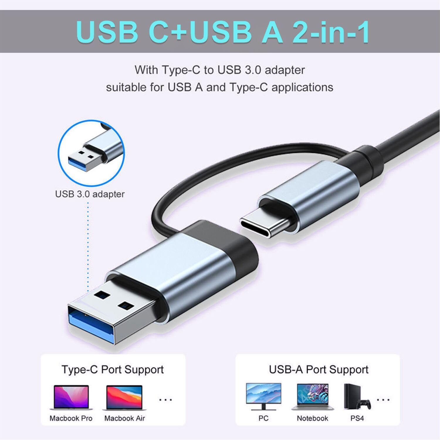 VIENON Aluminum USB C & USB Hub 7-in-1 with USB 3.0, USB-C Ports for PC/Laptops/MacBook Pro/Air/iMac/iPad and More Devices - Image 5