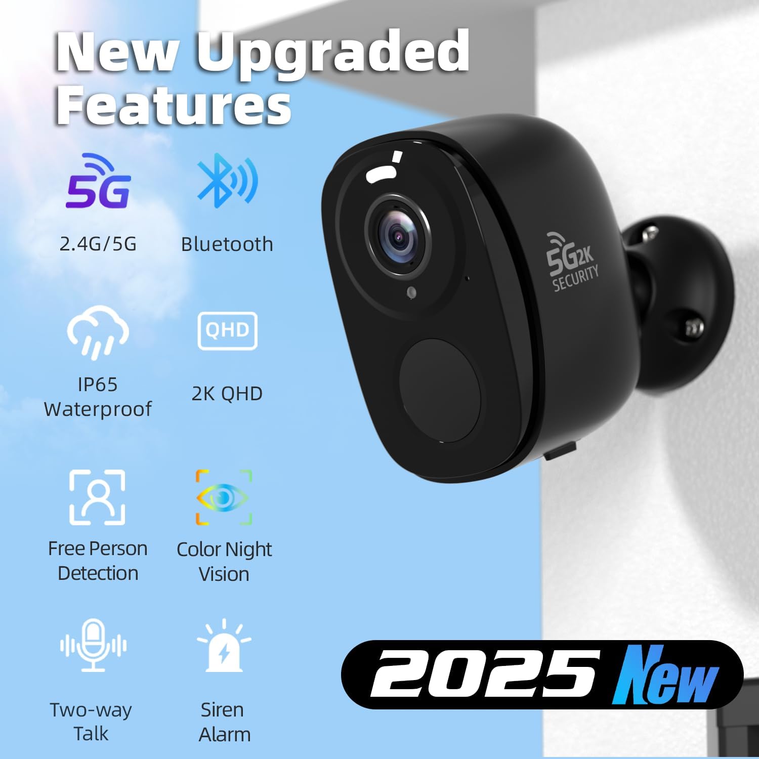 Rraycom 4Pack 5G/2.4G Security Cameras Wireless Outdoor,2K Battery Powered AI Motion Detection Siren Alarm WiFi Home Indoor Camera, Color Night Vision, 2-Way Talk, Waterproof, Works w/Alexa, Cloud/SD - Image 2