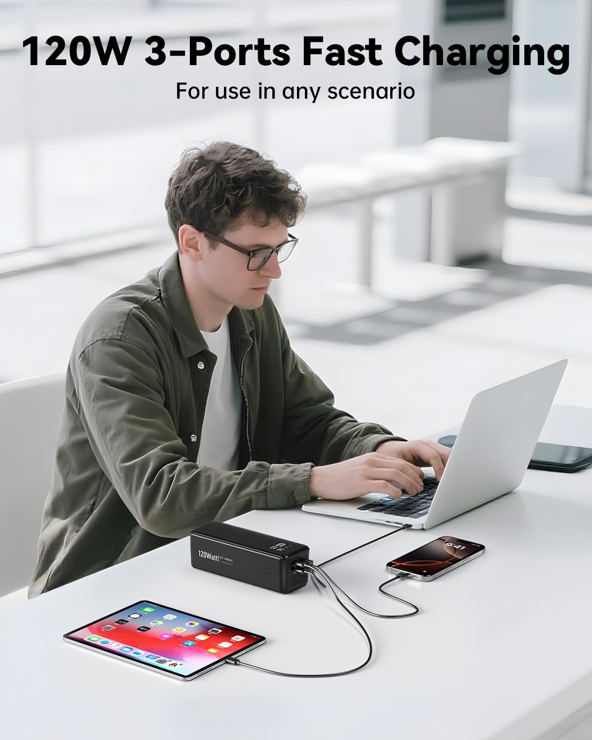 27000mAh 120W Fast Charging Power Bank, High Capacity 3-Port Laptop Portable Charger with Smart Display, Compatible with iPhone 16/15/14, Vision Pro, Samsung, MacBook & More - Image 6