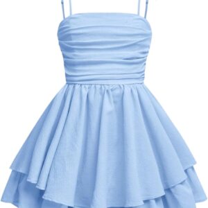 RoseSeek Girl’s Flowy Cami Dress Ruched Sleeveless Pink Layered Ruffle Kawaii Short Smocked Summer Dresses