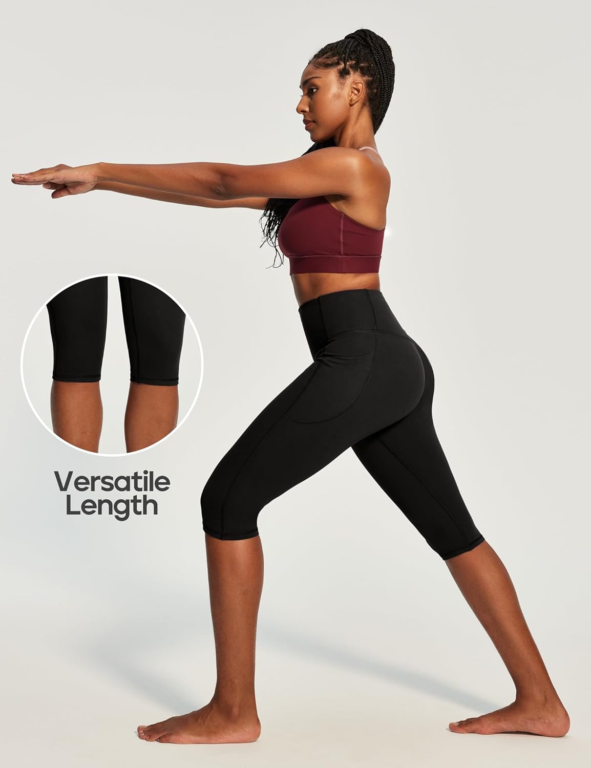 Heathyoga Capri Leggings with Pockets for Women Tummy Control Knee Length Leggings Yoga Pants Women Capri Pants Workout - Image 5