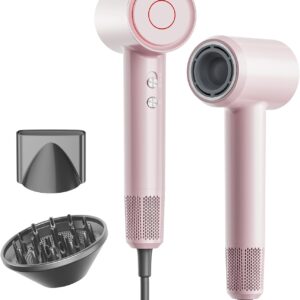 Hair Dryer, 160,000 RPM High-Speed Ionic Blow Dryer with Brushless Motor for Fast Drying, 500 Million Ions Frizz Control, Low Noise Hairdryer with Magnetic Diffuser & Nozzle for Curly Hair Home Travel
