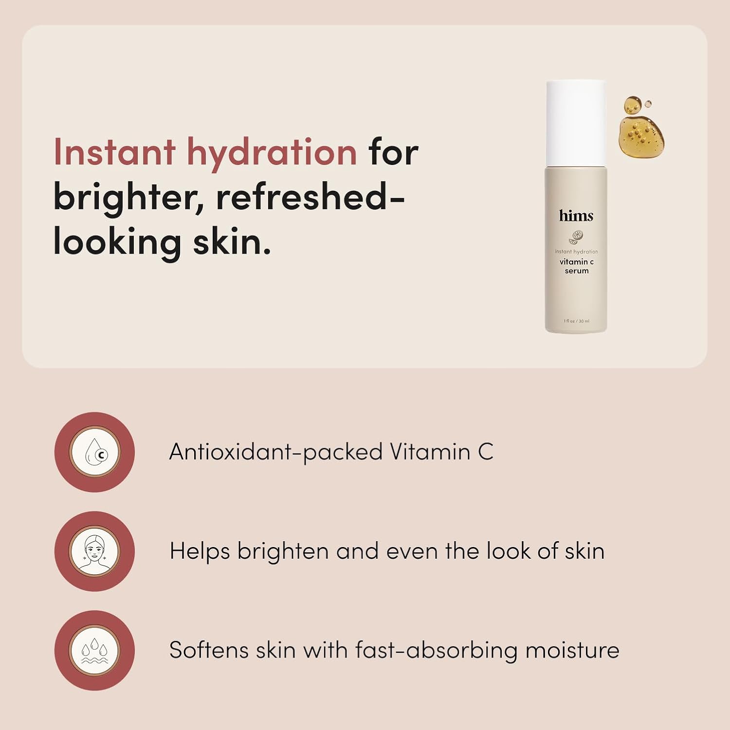 hims Vitamin C Serum - Vitamin C, Hyaluronic Acid, & Orange Peel Extract - Brightening Serum for Men - Softens Skin & Reduces Appearance of Wrinkles - Paraben-Free, Vegan Formula - 1 Fl Oz - Image 2