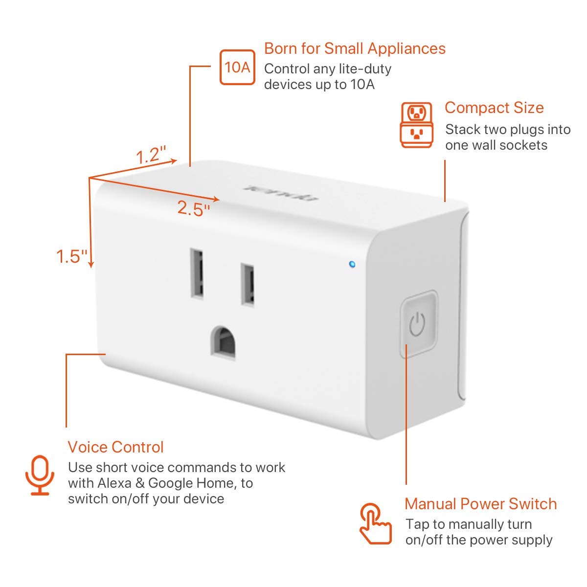TENDA SP3 (2 Pack) Smart Plug WiFi Outlet Switch, Compatible with Alexa & Google Assistant for Voice Control, Timer & Schedule Function, Compact Design, UL FCC RoHS Certified, No Hub Required - Image 2