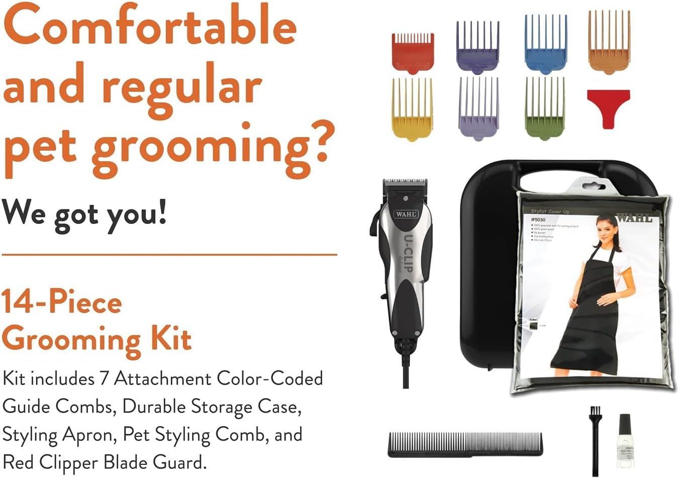 Wahl Pro Animal Deluxe U-Clip - Dog & Cat Trimmer with 3 Cutting Lengths & 7 Attachment Combs - Premium Grooming Tools for Light & Medium Coats - Black & Chrome - Image 3