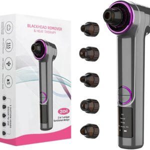 Blackhead Remover Pore Vacuum with Heating Function, Electric Comedone Extractor with 3 Suction Levels & 9 Modes, for Deep Pore Cleansing on Nose and Face with 5 Interchangeable Heads