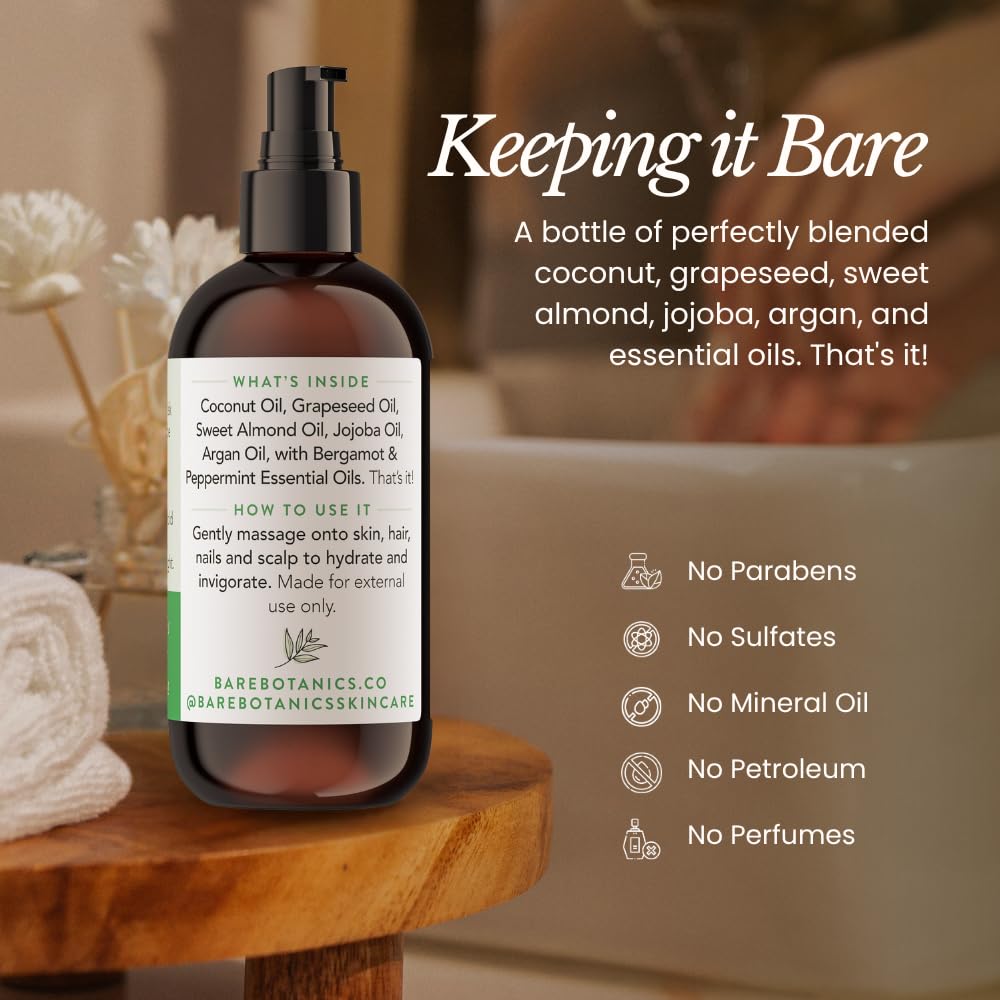 BARE BOTANICS 8 oz Moisturizing Mint Body Oil - 100% Pure & Natural for Skin & Nails - Perfect for Moisturization - Vegan, Cruelty Free & Naturally Scented Hair Oil - Image 5