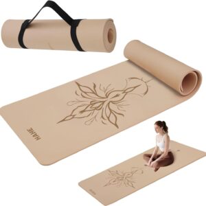 HAHE Yoga Mat Thick (8MM,1/3″), Eco-Friendly POE Non Slip Yoga Mat, High Rebound & Shock Absorption, Anti-Tear & Sweat-Resistant for Yoga, Fitness, Home, Workouts, Large Pilates Mats 72″x24″ with Carrying Strap