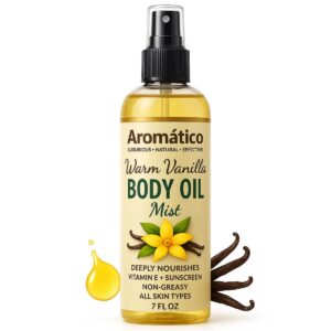 Aromatico Warm Vanilla Body Oil Mist for Women – 7 fl oz | Lightweight, Non-Sticky, Spray-on formula for Daily use After Shower | Moisturized, Soft, Glowing Skin | Cozy, Creamy Vanilla Scent