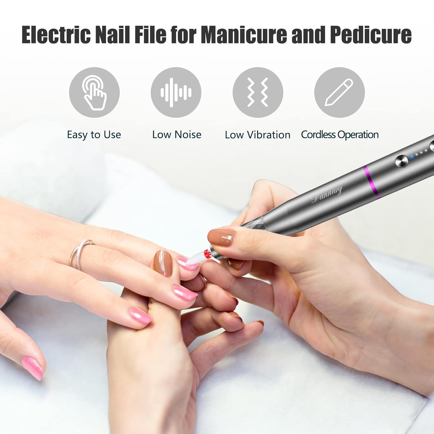 Electric Nail Drill Machine Professional, Rechargeable Cordless Nail File with Bits Kit for Acrylic Gel Dip Nails, Efile Manicure and Pedicure Kit for Home Salon Grinding Polishing Removing, Gray - Image 4