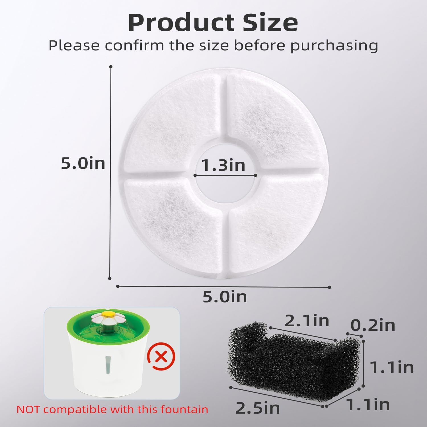 Filters Replacements for Flower Automatic Pet Fountains, Cat Water Fountain Replacement Parts and Dog Water Dispensers Filters for 81oz/2.4L Round Cat Water Fountains (4 Filters+2 Sponges) - Image 3