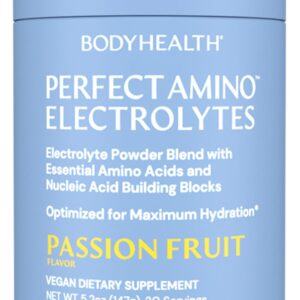 BodyHealth PerfectAmino Electrolytes Powder No Sugar, Hydration Fasting Keto Zero Sugar Electrolytes Drink Mix with Trace Minerals – Passion Fruit – 30 Servings
