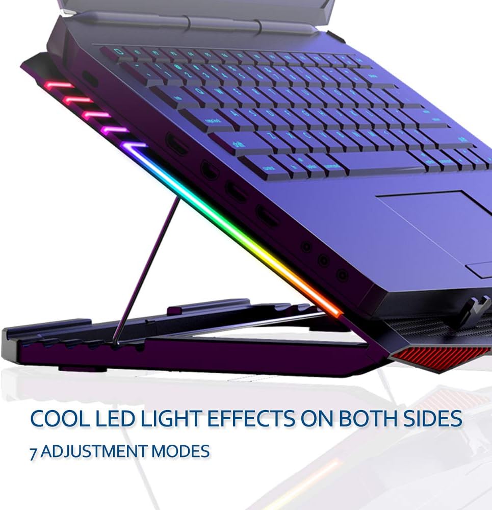 MeFee RGB Laptop Cooling Pad for 15.6-21 Inch Professional Gaming Laptop Cooler with 6 Quiet Fans and Button Control, Pure Metal Panel Portable Cooler - Image 3