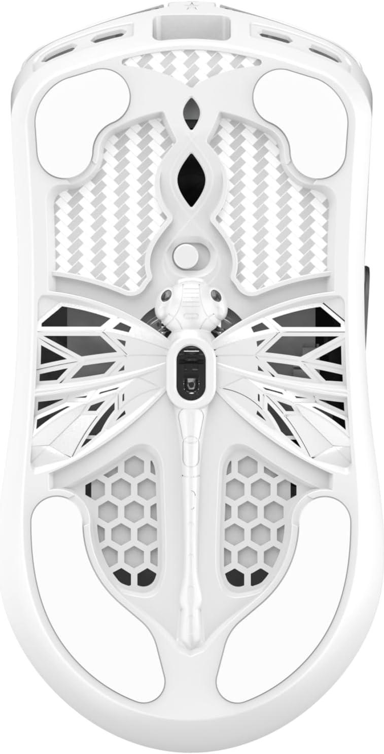Tenko ARBITER Akitsu Medium Carbon Fiber Gaming Mouse - Ultra-Light 40g, Wireless 8K Polling, 30K DPI, PIXART 3950 Sensor, 60Hr Battery, LCD Receiver Display - White - Image 2