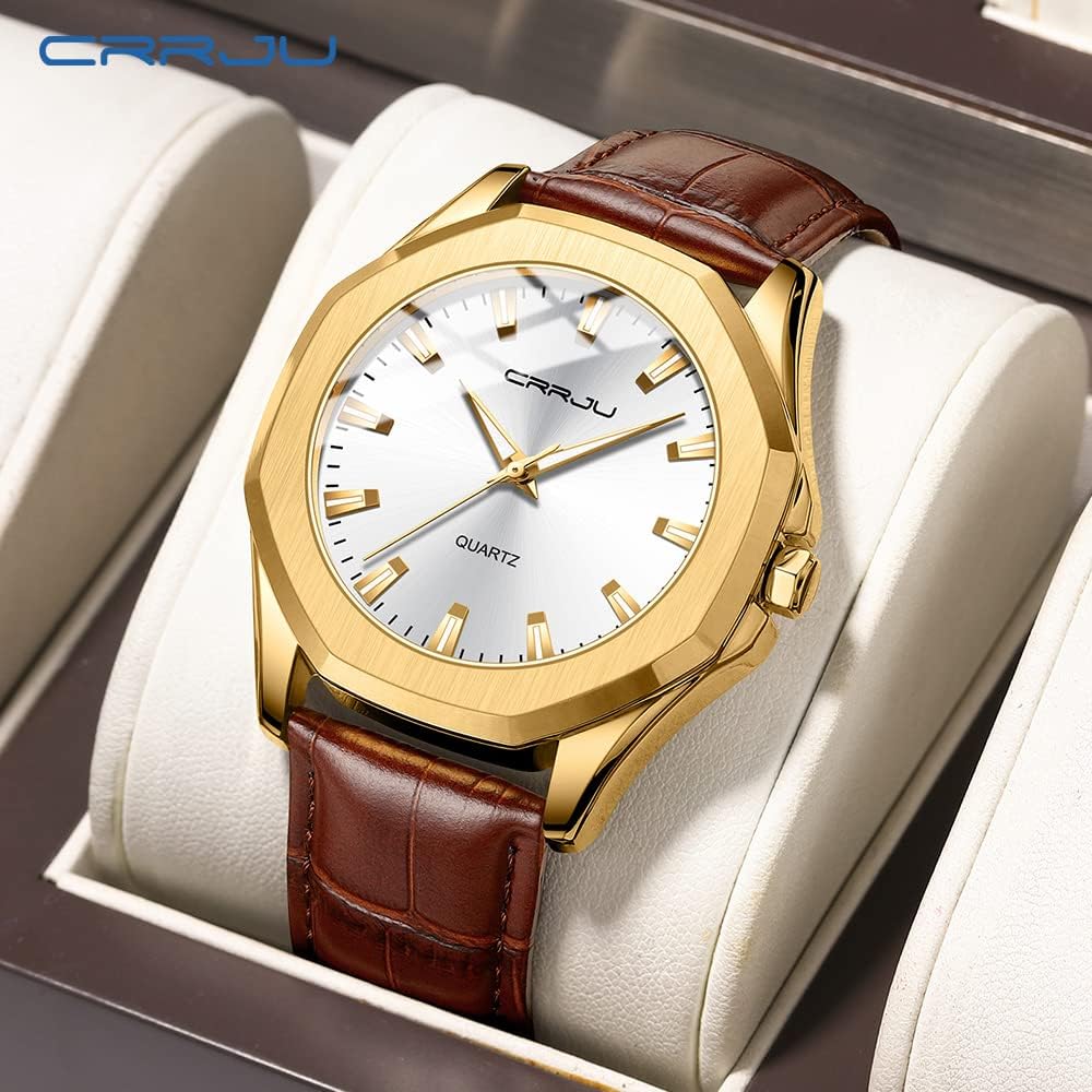 CRRJU Men's Fashion Luxury Classical Leather Watches for Men Business Simple Luminous Analog Quartz Wristwatches - Image 2