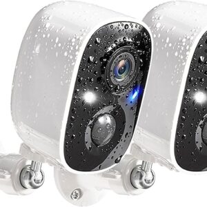 GMK Security Cameras Wireless Outdoor, 2K Color Night Vision AI Motion Detection 2-Way Talk Battery Powered WiFi Home Indoor Camera IP65 Weatherproof Spotlight Siren Alarm Cloud/SD Storage 2-Pack