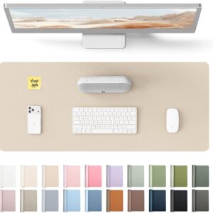 YSAGi Leather Desk Pad Protector, Office Desk Mat, Large Mouse Pad, Non-Slip PU Leather Desk Blotter, Waterproof Laptop Desk Writing Pad for Office and Home (23.6″ x 13.8″, Eggshell)