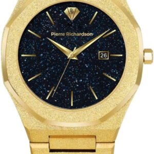 Pierre Richardson Men’s Luxury Watch PR5691 – Silver Frosted Stainless Steel Japanese Quartz, 41mm, 5ATM Water Resistant, Scratch-Resistant Sapphire Crystal Glass, Elegant Dress Watch for Men, Reloj para Hombres